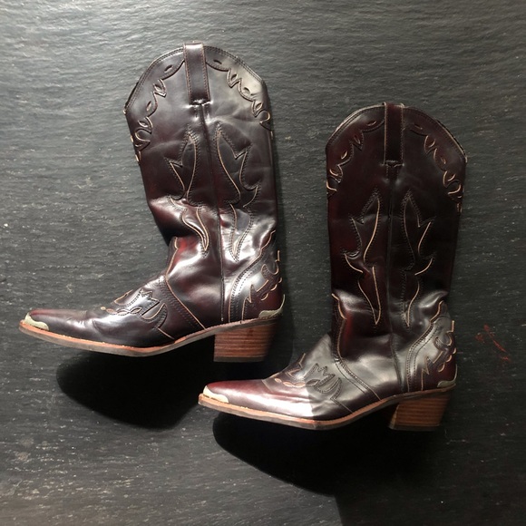 Custom made] Chocolate brown Leather Metal Western Cowboy Boots - Picture 2 of 10